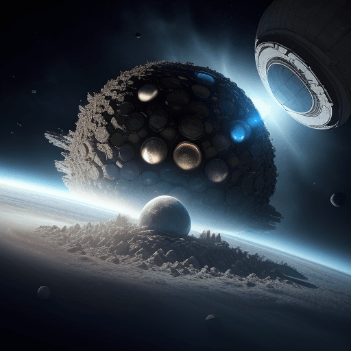 AI generated: photo of A colossal, indestructible Dyson sphere intentionally collides with a space colony, obliter...