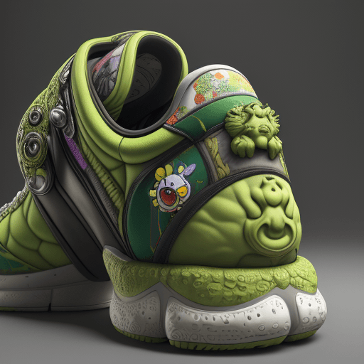 AI generated: sneakers hulk designed by Takashi Murakami, high detail, intricate detail texture, 3d render, unreal...