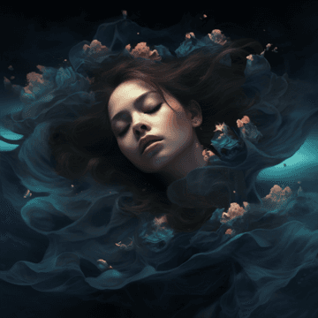 AI generated: A portrait of a woman floating in a dark void, eyes closed painterly style, masterpiece dark colors ...