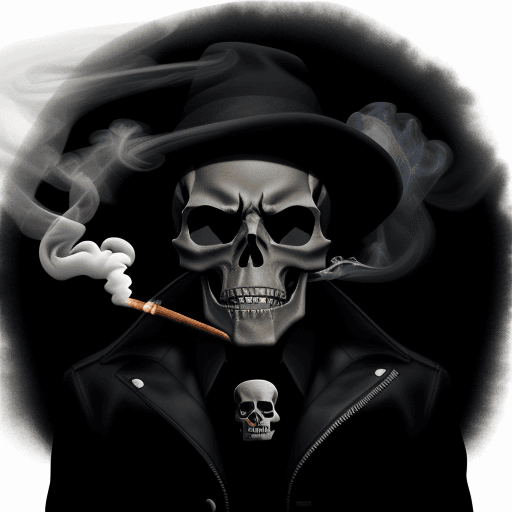 AI generated: black skull, black background, smokey, smoking