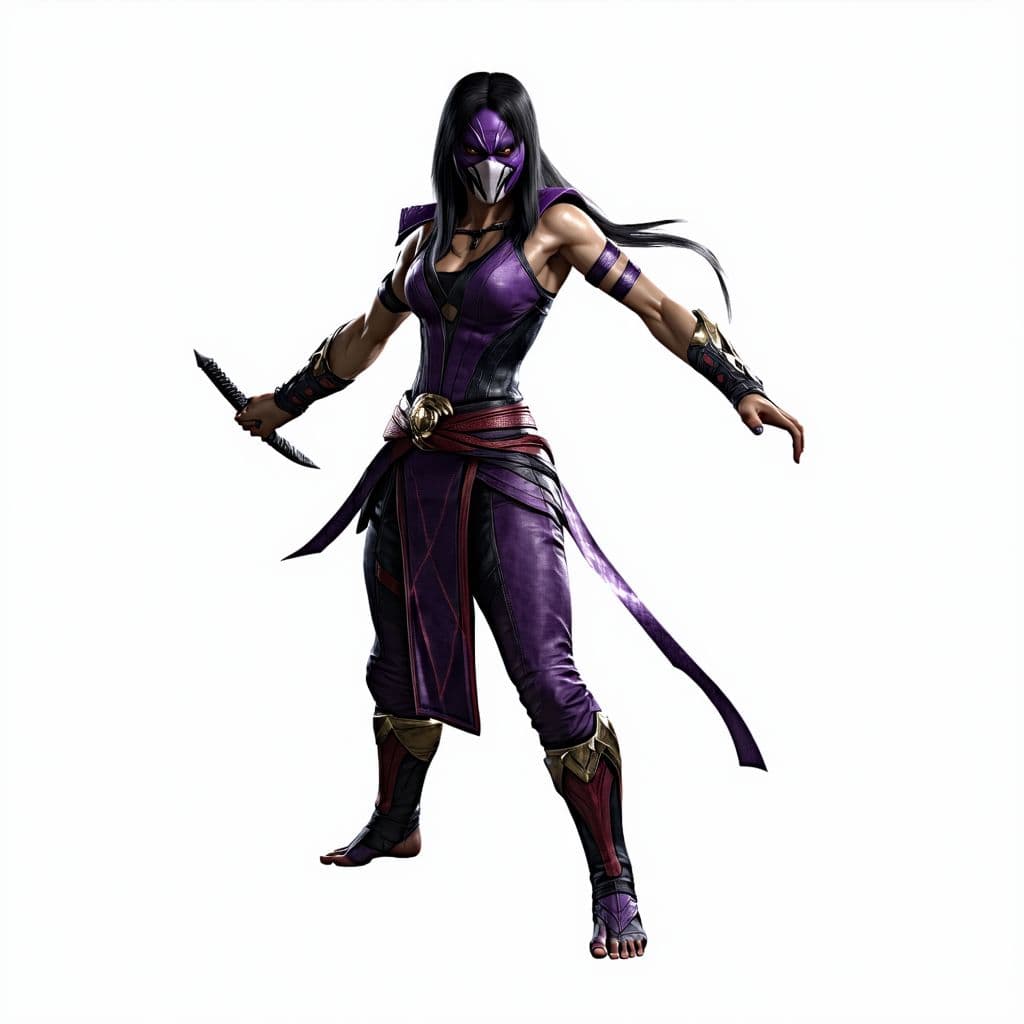 AI generated: Mileena de mortal Kombat in combat position 