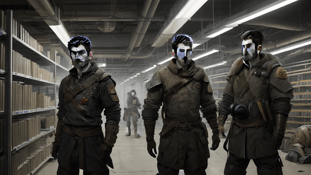 AI generated: Picture Kiro a resilient warrior
 and his team in a dimly lit underground facility. They stand amids...