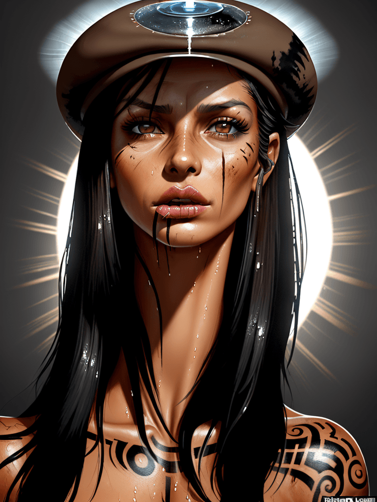 AI generated: Portrait, epic realistic, solo, beautifull woman, tanned skin, run out make up, tattoo in neck, long...