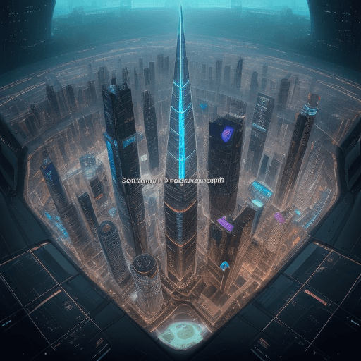 AI generated: futuristic city seen from above, with advertising panels