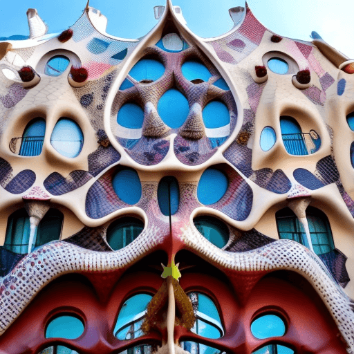 AI generated: Fachada de un edificio con inspirqcion en la Casa Batllo de Barcelona