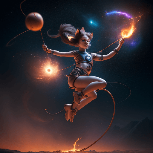 AI generated: cinematic portrait of a young beautiful pretty and cute female with a monkey tail, kitty ears and ca...