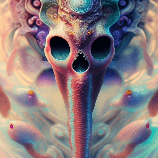 AI generated: Goddess close-up portrait ribcagel. jellyfish phoenix head, nautilus, orchid, skull, betta fish, bio...