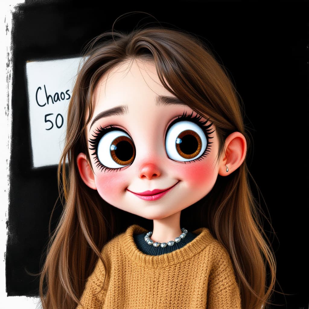 AI generated: Cartoon pencil drawing, cute little girl, 5 years old, colored pencils, Pixar style, hilariously fun...