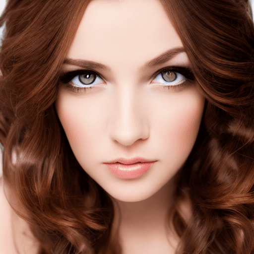 AI generated: Portrait of a pretty young woman with salon styled medium length brown hair, (((amazing symetrically...
