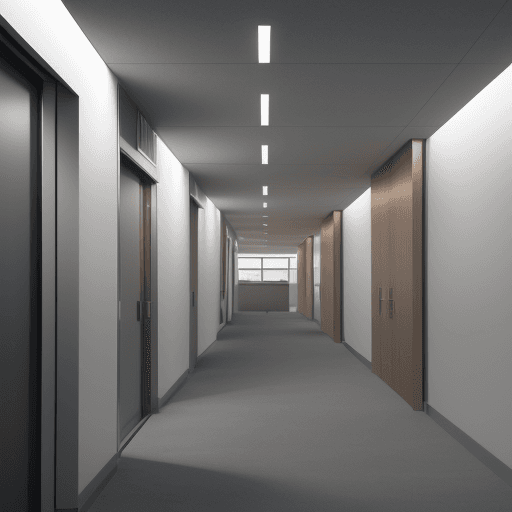AI generated: Caricature eye level exterior photo of a modern style maternity ward, indirect lighting, AD magazine...