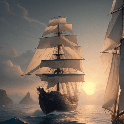 AI generated: Photo of a ultra realistic sailing ship, dramatic light, pale sunrise, cinematic lighting, battered,...