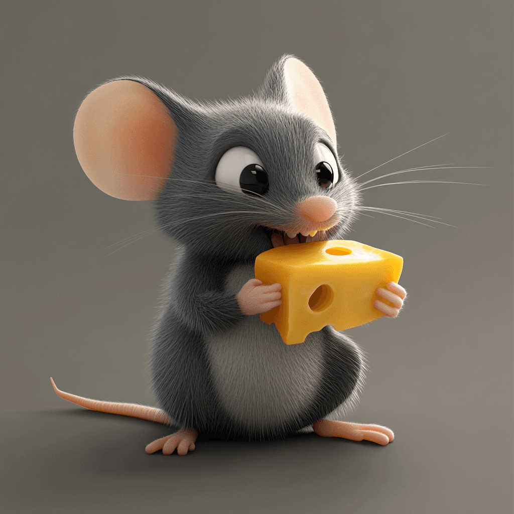 AI generated: Creat a grey cute mouse eating some cheese with holes in pixar style 3d --stylize 50 --v 6.1