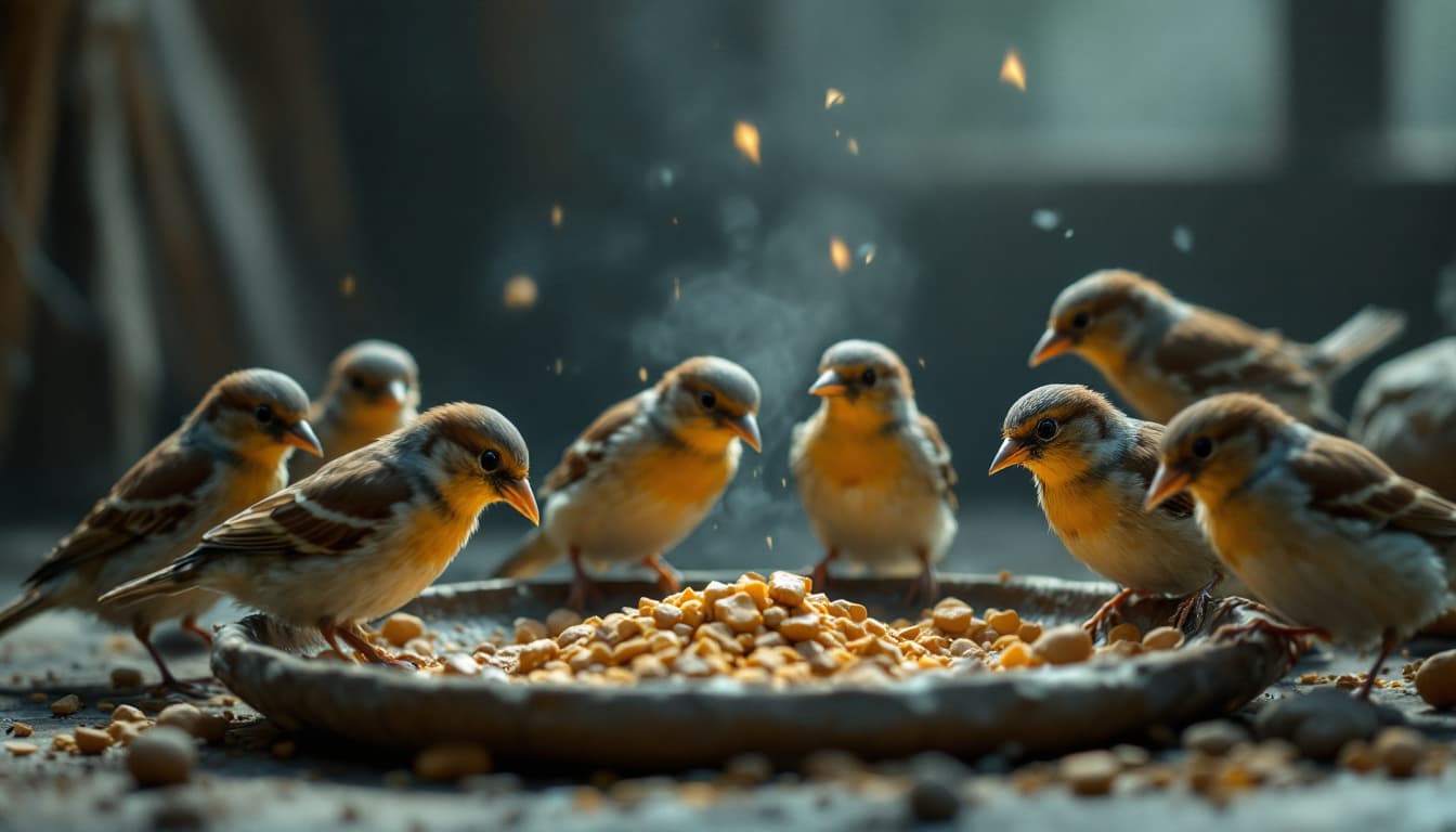AI generated: multiple  sparrows is playing clay ,(sparrow), (sparrow), (sparrows), (no human), (no female), ((rea...