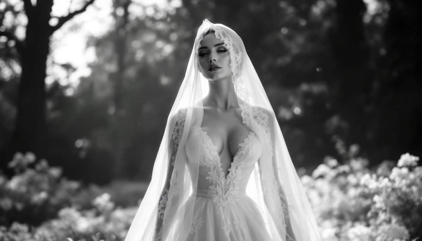 AI generated: HIGH DEFINITION - BLACK AND WHITE - camera shoots from distance -  A BEAUTIFUL GHOST WOMAN IN WHITE ...