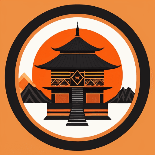 AI generated: vector drawing of an old Malay tradisional with minangkabau roof style, surrounded by river and moun...