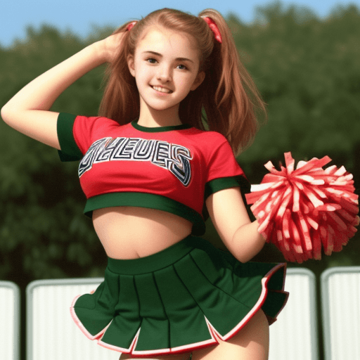 AI generated: 18 year old cheerleader with two watermelons hidden under her shirt and two watermelons hidden under...