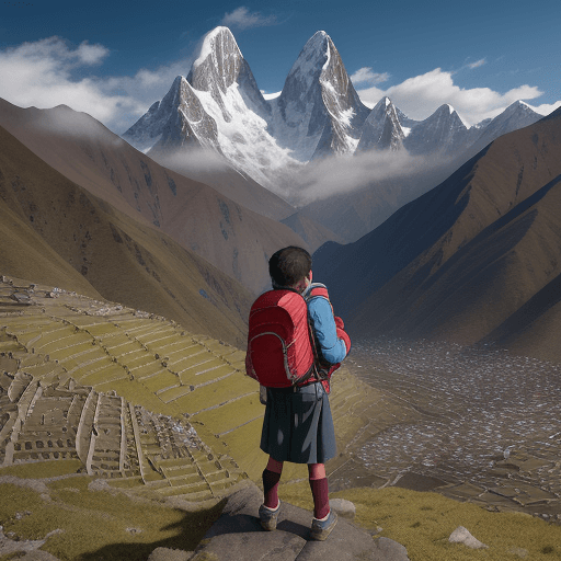 AI generated: In this enchanting image, we see Teo Q, a 10-year-old boy from Cuzco, Peru, on one of his captivatin...