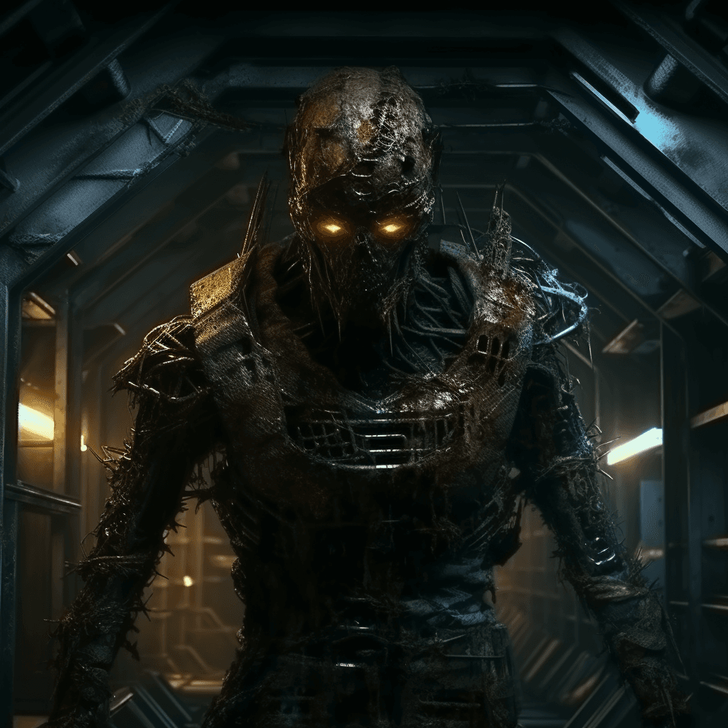 AI generated: Cover Art For A Dead Space Themed Game, Hyperealistic, 8k, Ultra HD, Space, Creepy, Unsettling, Dest...