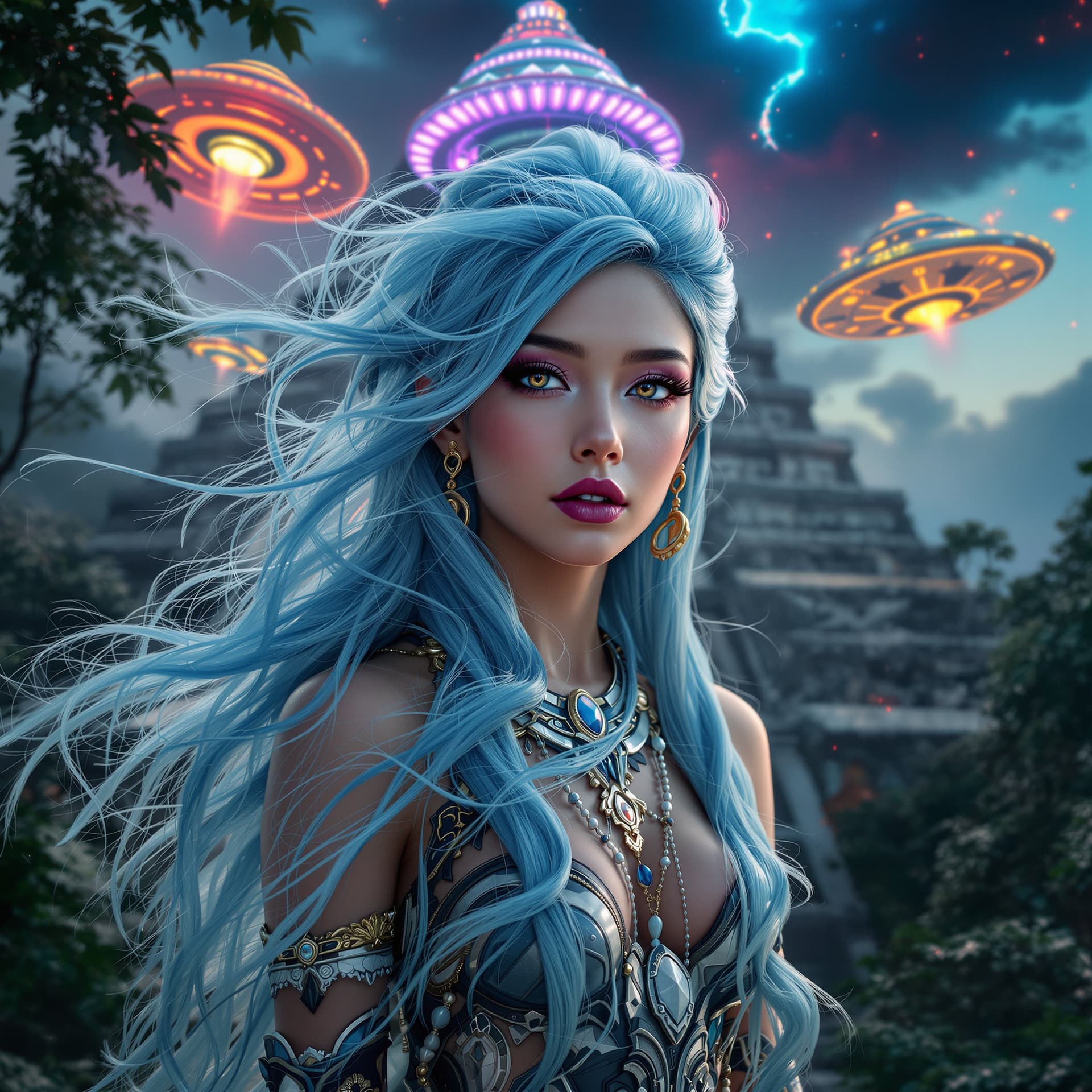 AI generated: Psychedelic, surreal. A professional photo of the most amazing female in the world, a young adult, A...