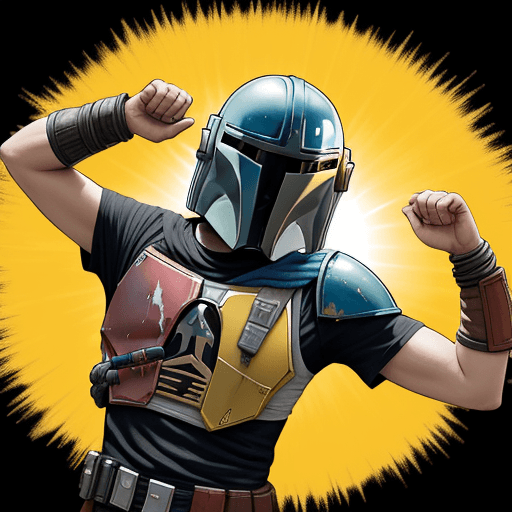 AI generated: tshirt design, colourful, no background, The Mandalorian , with sun glasses, dancing at a festival, ...