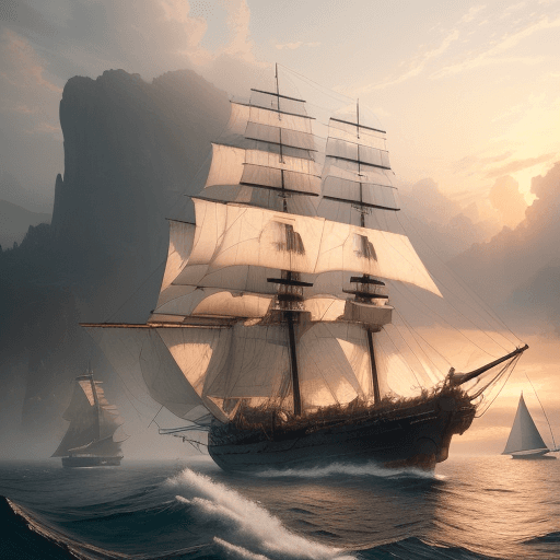AI generated: Photo of a ultra realistic sailing ship, dramatic light, pale sunrise, cinematic lighting, battered,...