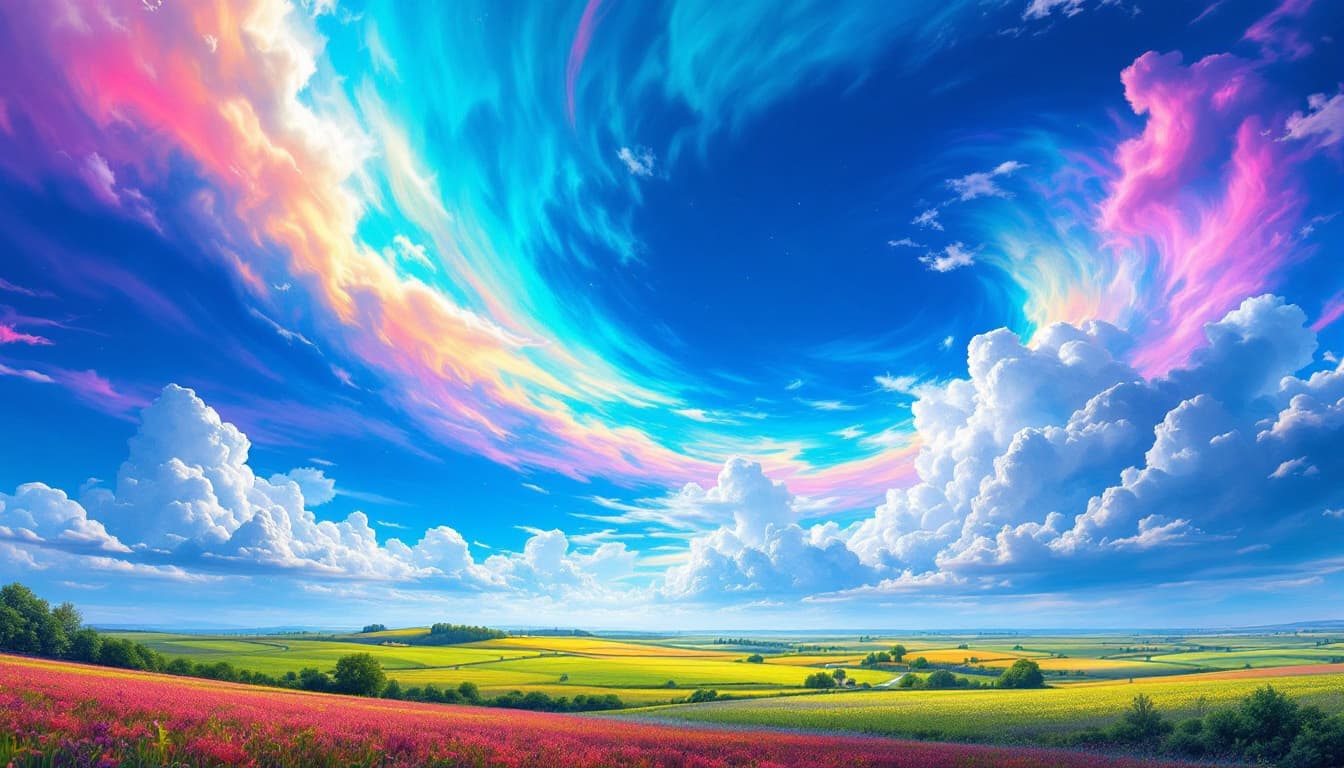 AI generated: A stunning landscape featuring a vivid, supersaturated sky and vibrant scenery.