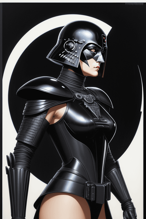 AI generated: Paranoma Side view, The crow but short hair dark lader full body in star war, wear make up black and...