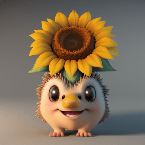 AI generated: a super cute sunflower hedgehog unreal engine 3d render pixar