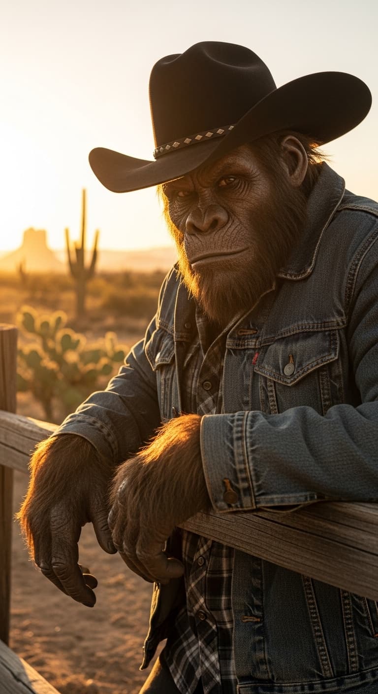 AI generated: bigfoot wearing a cowboy hat