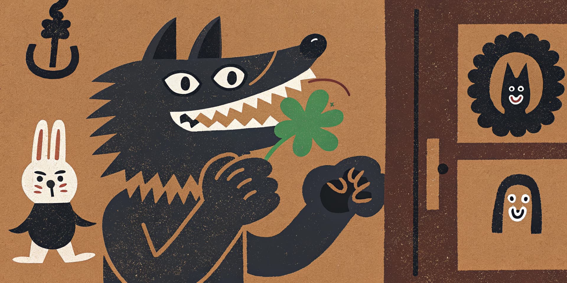 AI generated: I'm looking for a humorous and ironic illustration based on the Italian expression "in bocca al lupo...