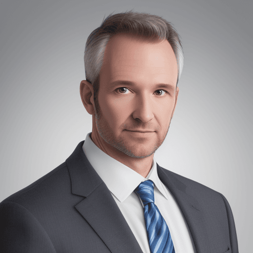 AI generated: 8k Linkedin professional headshot photo of a slim white man in his 40s in a blazer with open collar ...