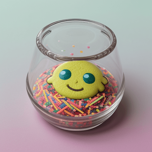 AI generated: cosmos of pascal colorful falling strip sweets mascot with sugar sprinkles and two large glassed eye...
