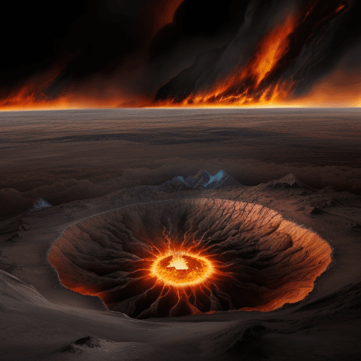 AI generated: hyperrealistic picture of the Darvaza gas crater, with fires raging inside. looking dark, gloomy