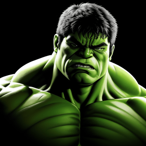 AI generated: a comic drawing of hulk, close up shot, in the style of Neal Adams , black background, low angle vie...
