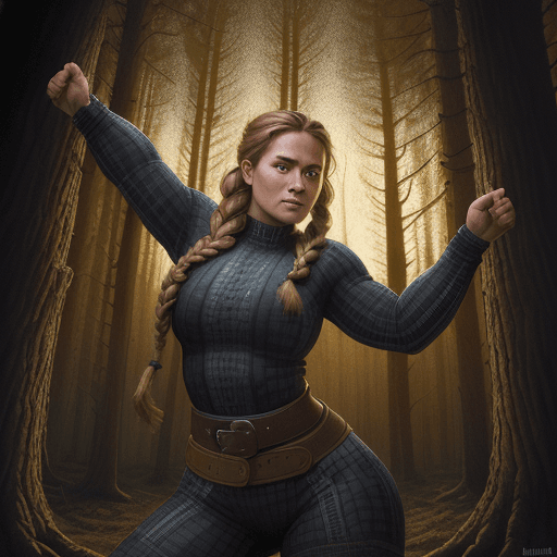 AI generated: portrait of a Lumberjack woman with huge beautiful braid, wearing tight-fitting outfit, intricate ac...
