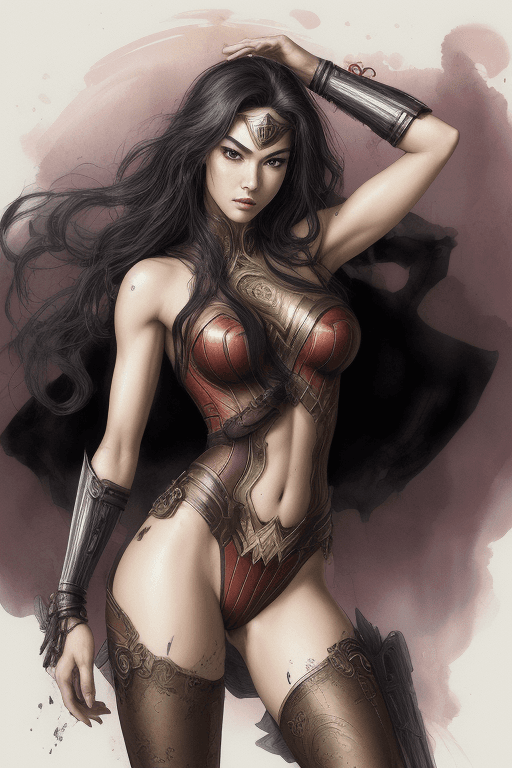 AI generated: psychedelic, steampunk, cyberpunk, neon, sumi-e, traditional Chinese ink art, of a beautiful wonder ...