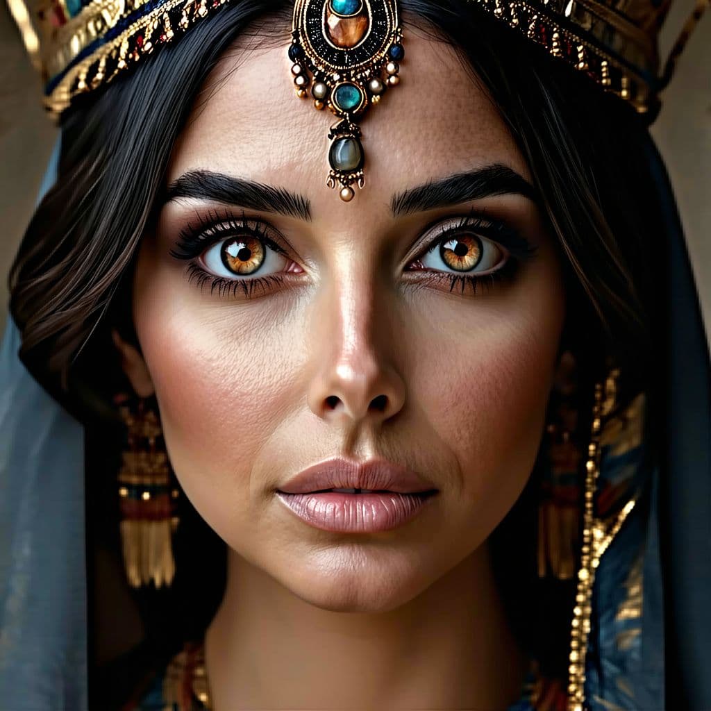 AI generated: The adornment of goddesses is shown in this portrait, in the style of photorealistic fantasies, dark...