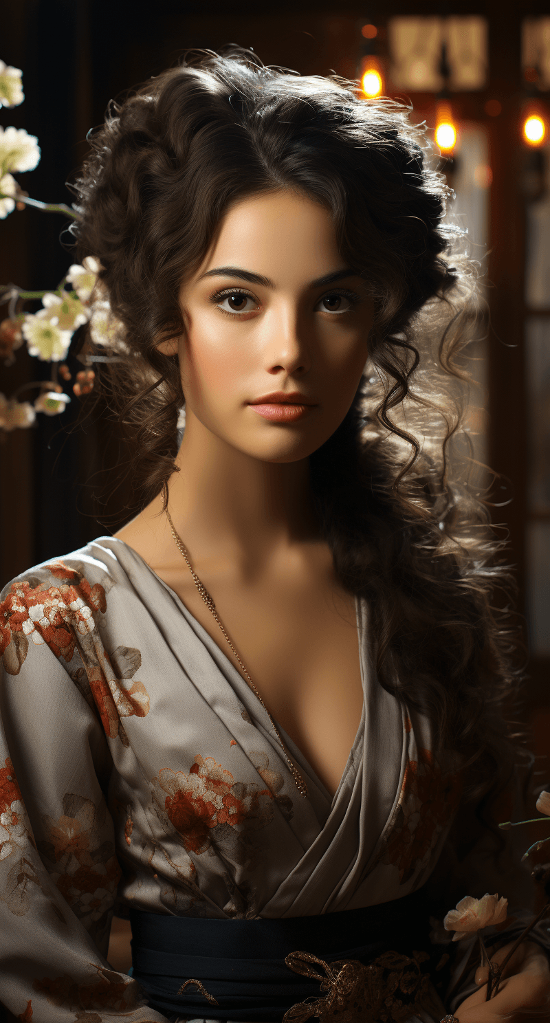 AI generated: a beautiful young woman in a traditional chinese costume, in the style of salon kei, photo-realistic...
