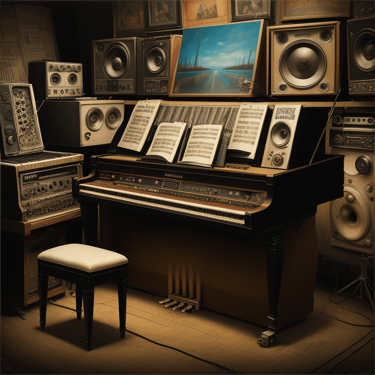 AI generated: music Album cover picture, punk, surreal art, oil picture, radio broadcast, piano, organ, radio stud...