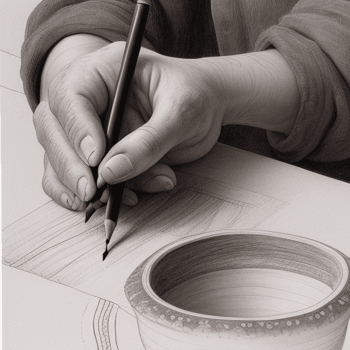 AI generated: Drawing of a old hands pottery worker, on pen painting, delicate ink lines, meticulous precision, wh...