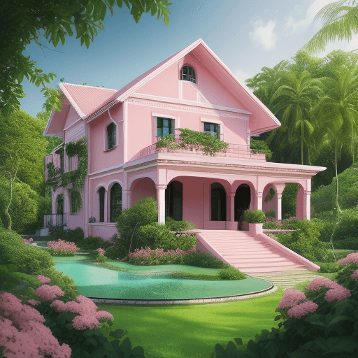 AI generated: pink villa among greenery