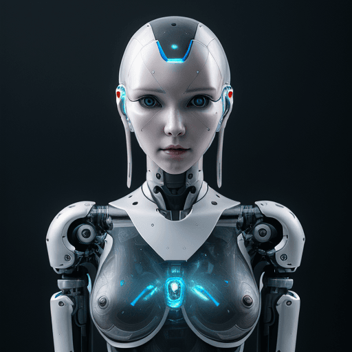 AI generated: Transparent Elegant Anime Futuristic Android Humanoid Robot, Cyberpunk Artificial Intelligence Movie...