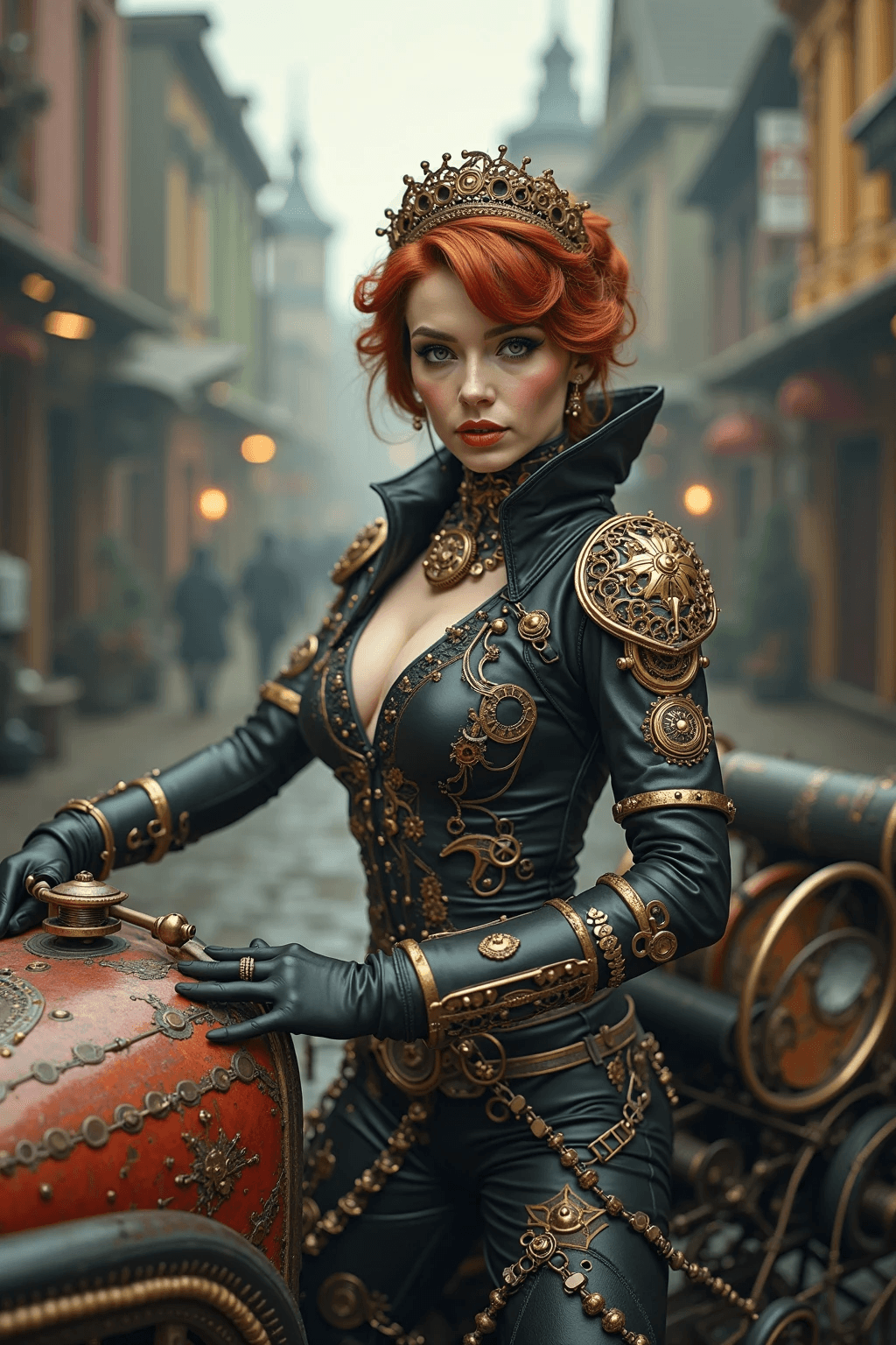 AI generated:  A cinematic scene ,different angles , in a Steampunk world,Everything is Steampunk,  beautiful Stea...