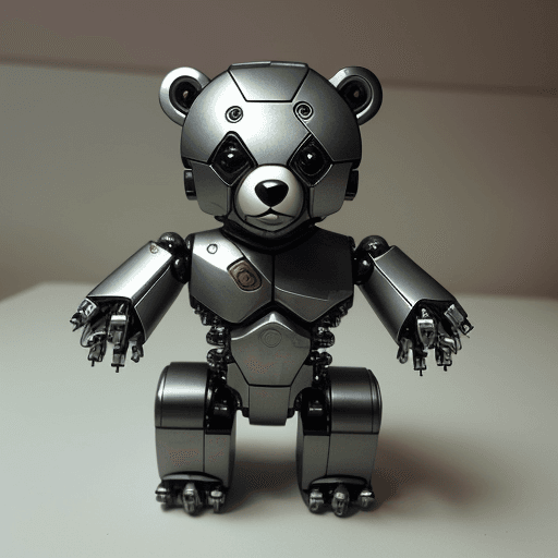 AI generated: create a cute toy bear, sharp focus, cyborg, made with mechanical parts, mechanical body, shiny day