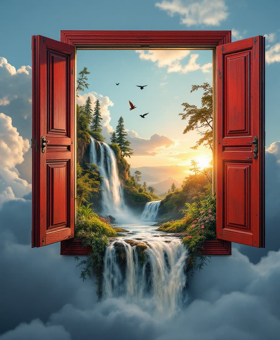 AI generated: PROMPT: This image is a digitally manipulated photograph of a sky with a surreal, dreamlike quality....
