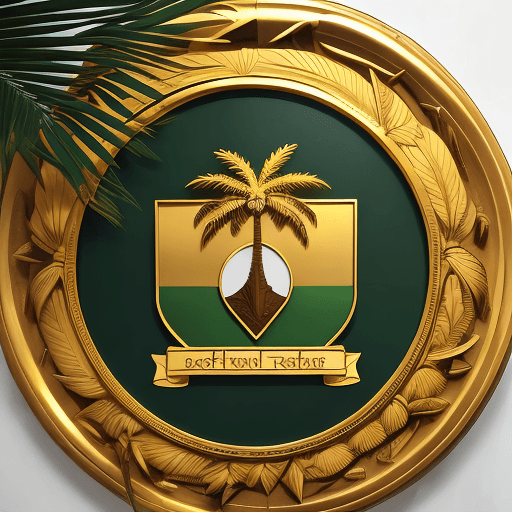 AI generated: a sophisticated emblem with intertwined golden letters in a palm tree leaf