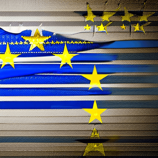 AI generated: flag of the European Union, blue background with all the yellow stars. the stars are fallen apart fr...