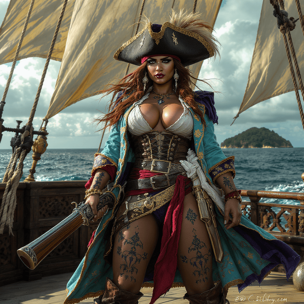 AI generated: (masterpiece, best quality, photorealistic:1.3), full body view of a (commanding Mexican Caribbean f...