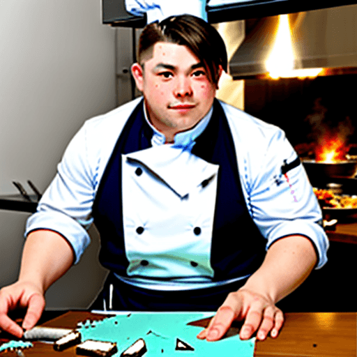 AI generated: now draw this chef under the table with broken glass next to it