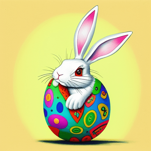 AI generated: Easter hare painting easter eggs, outsider art (art brut) style